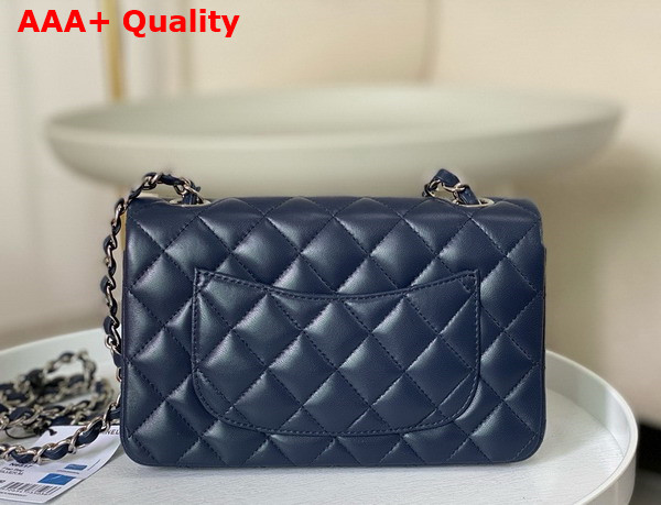 Chanel Mini Classic Handbag in Navy Blue Lambskin Silver Tone Metal Ref A69900 Replica