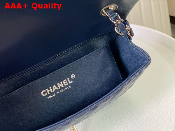 Chanel Mini Classic Handbag in Navy Blue Lambskin Silver Tone Metal Ref A69900 Replica