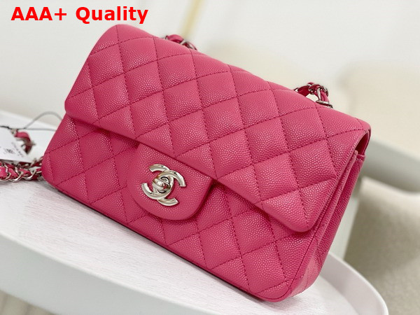 Chanel Mini Classic Handbag in Pink Grained Calfskin with Silver Tone Metal Ref A69900 Replica