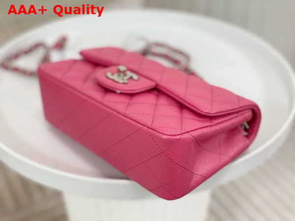 Chanel Mini Classic Handbag in Pink Grained Calfskin with Silver Tone Metal Ref A69900 Replica