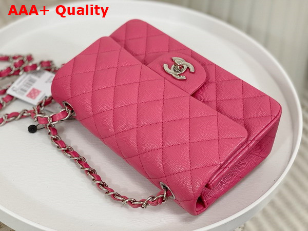 Chanel Mini Classic Handbag in Pink Grained Calfskin with Silver Tone Metal Ref A69900 Replica