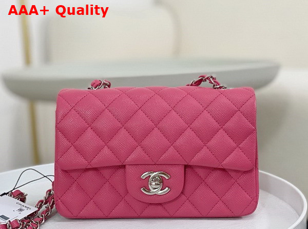 Chanel Mini Classic Handbag in Pink Grained Calfskin with Silver Tone Metal Ref A69900 Replica