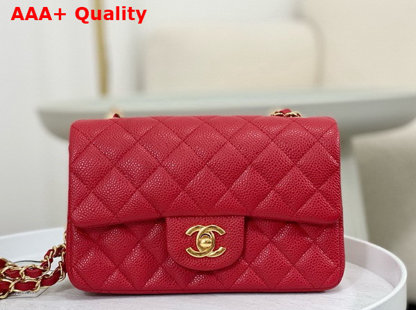 Chanel Mini Classic Handbag in Red Grained Calfskin with Gold Tone Metal Ref A69900 Replica