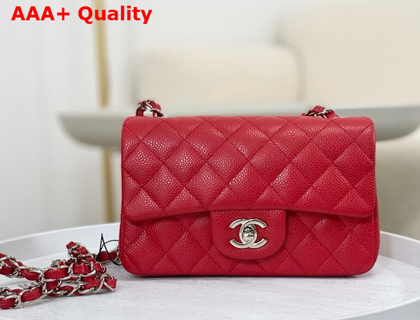 Chanel Mini Classic Handbag in Red Grained Calfskin with Silver Tone Metal Ref A69900 Replica