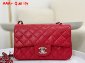 Chanel Mini Classic Handbag in Red Grained Calfskin with Silver Tone Metal Ref A69900 Replica