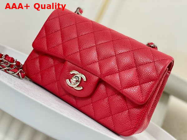 Chanel Mini Classic Handbag in Red Grained Calfskin with Silver Tone Metal Ref A69900 Replica