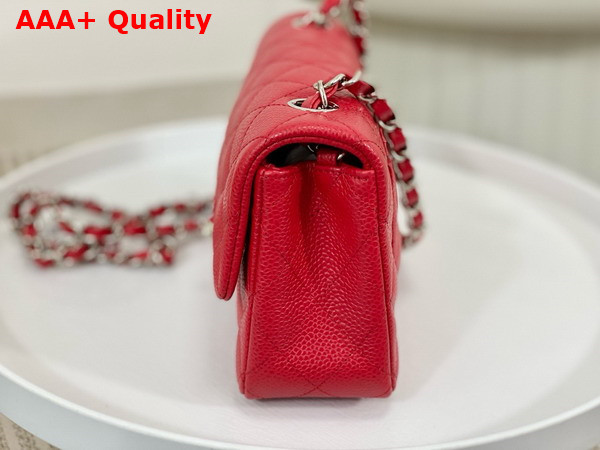 Chanel Mini Classic Handbag in Red Grained Calfskin with Silver Tone Metal Ref A69900 Replica