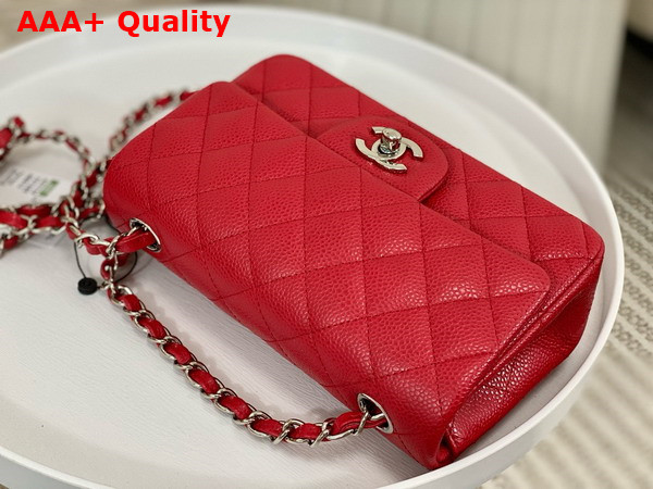 Chanel Mini Classic Handbag in Red Grained Calfskin with Silver Tone Metal Ref A69900 Replica