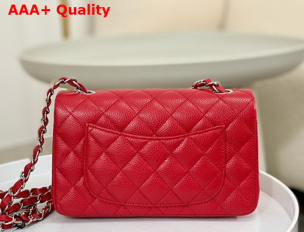 Chanel Mini Classic Handbag in Red Grained Calfskin with Silver Tone Metal Ref A69900 Replica