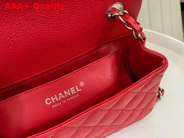 Chanel Mini Classic Handbag in Red Grained Calfskin with Silver Tone Metal Ref A69900 Replica