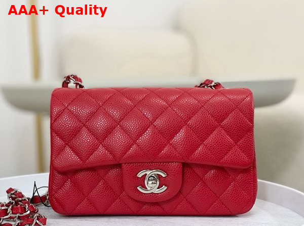 Chanel Mini Classic Handbag in Red Grained Calfskin with Silver Tone Metal Ref A69900 Replica