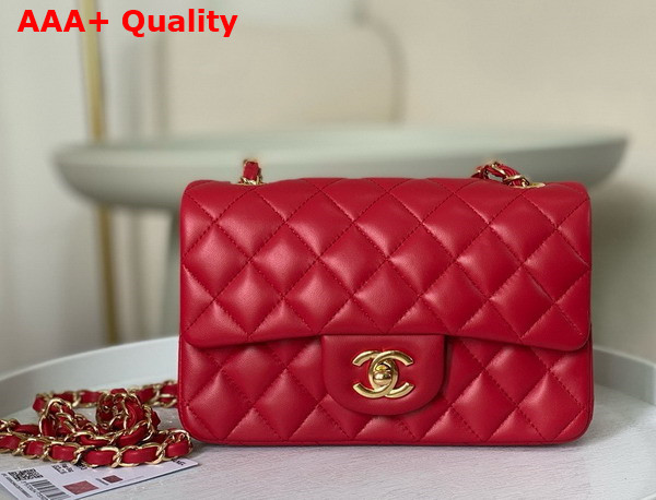 Chanel Mini Classic Handbag in Red Lambskin Gold Tone Metal Ref A69900 Replica