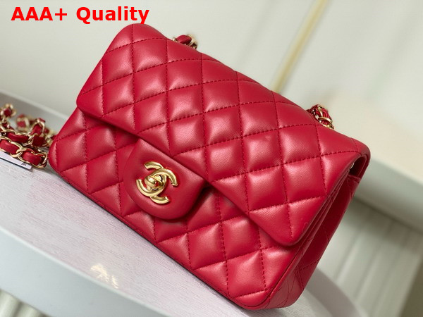 Chanel Mini Classic Handbag in Red Lambskin Gold Tone Metal Ref A69900 Replica