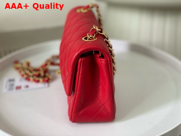 Chanel Mini Classic Handbag in Red Lambskin Gold Tone Metal Ref A69900 Replica