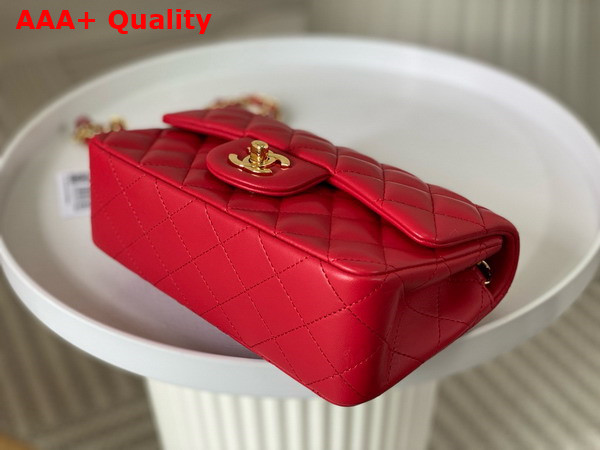 Chanel Mini Classic Handbag in Red Lambskin Gold Tone Metal Ref A69900 Replica