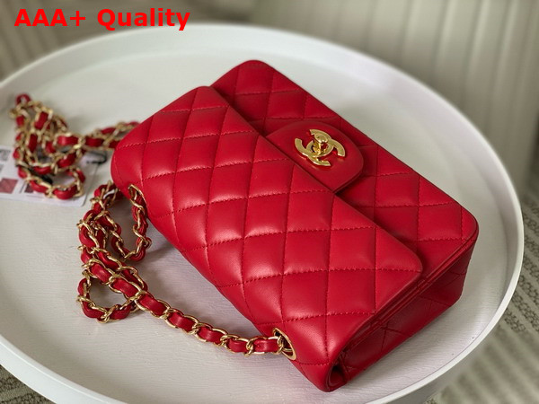 Chanel Mini Classic Handbag in Red Lambskin Gold Tone Metal Ref A69900 Replica