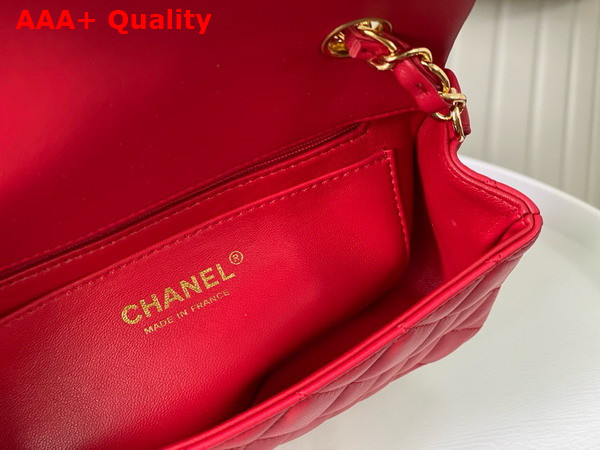 Chanel Mini Classic Handbag in Red Lambskin Gold Tone Metal Ref A69900 Replica