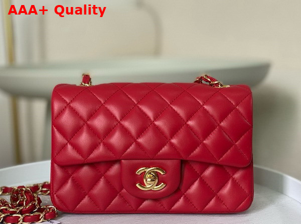 Chanel Mini Classic Handbag in Red Lambskin Gold Tone Metal Ref A69900 Replica