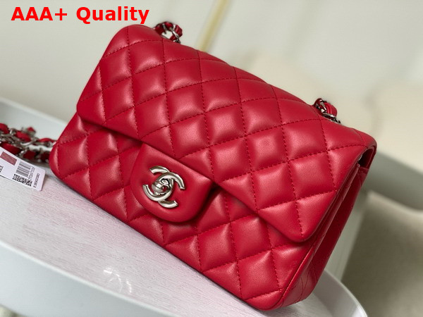 Chanel Mini Classic Handbag in Red Lambskin Silver Tone Metal Ref A69900 Replica