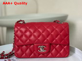 Chanel Mini Classic Handbag in Red Lambskin Silver Tone Metal Ref A69900 Replica