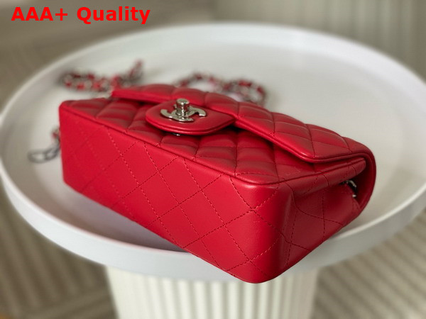 Chanel Mini Classic Handbag in Red Lambskin Silver Tone Metal Ref A69900 Replica