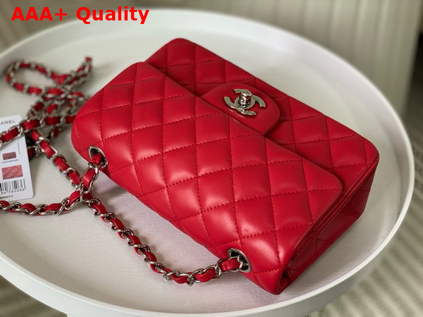 Chanel Mini Classic Handbag in Red Lambskin Silver Tone Metal Ref A69900 Replica