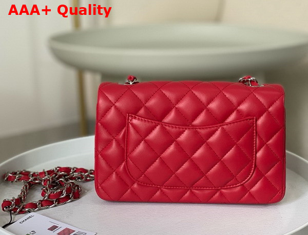 Chanel Mini Classic Handbag in Red Lambskin Silver Tone Metal Ref A69900 Replica