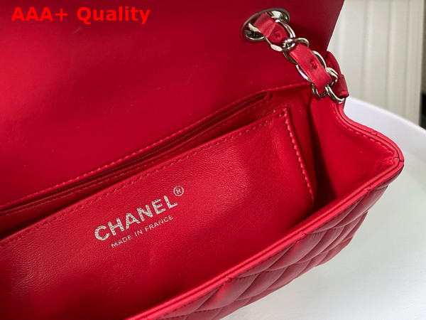 Chanel Mini Classic Handbag in Red Lambskin Silver Tone Metal Ref A69900 Replica