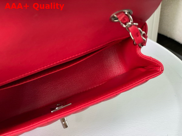 Chanel Mini Classic Handbag in Red Lambskin Silver Tone Metal Ref A69900 Replica