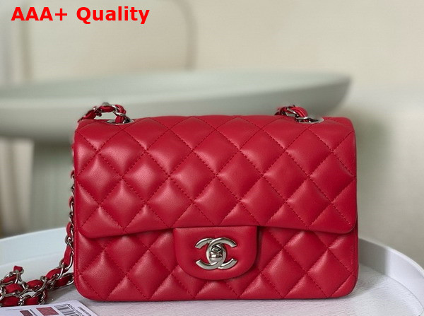 Chanel Mini Classic Handbag in Red Lambskin Silver Tone Metal Ref A69900 Replica