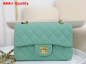 Chanel Mini Classic Handbag in Turquoise Grained Calfskin with Gold Tone Metal Ref A69900 Replica