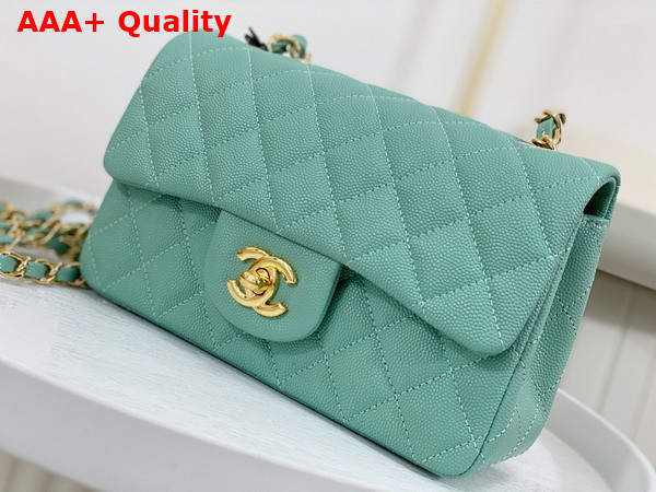 Chanel Mini Classic Handbag in Turquoise Grained Calfskin with Gold Tone Metal Ref A69900 Replica