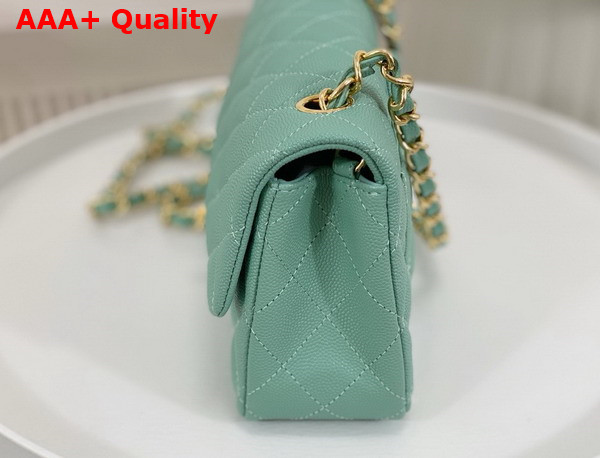 Chanel Mini Classic Handbag in Turquoise Grained Calfskin with Gold Tone Metal Ref A69900 Replica