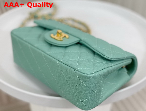 Chanel Mini Classic Handbag in Turquoise Grained Calfskin with Gold Tone Metal Ref A69900 Replica