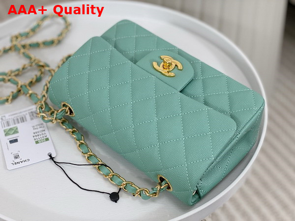 Chanel Mini Classic Handbag in Turquoise Grained Calfskin with Gold Tone Metal Ref A69900 Replica