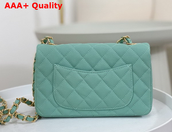 Chanel Mini Classic Handbag in Turquoise Grained Calfskin with Gold Tone Metal Ref A69900 Replica