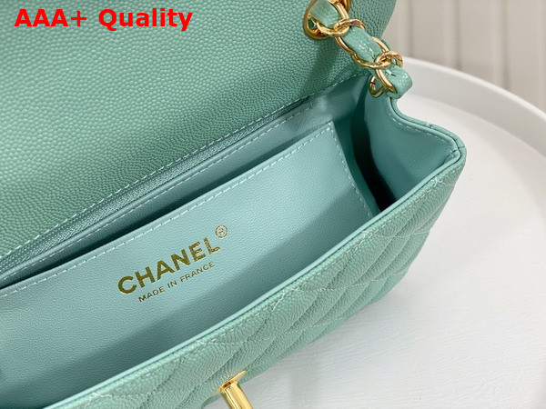 Chanel Mini Classic Handbag in Turquoise Grained Calfskin with Gold Tone Metal Ref A69900 Replica