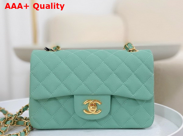 Chanel Mini Classic Handbag in Turquoise Grained Calfskin with Gold Tone Metal Ref A69900 Replica