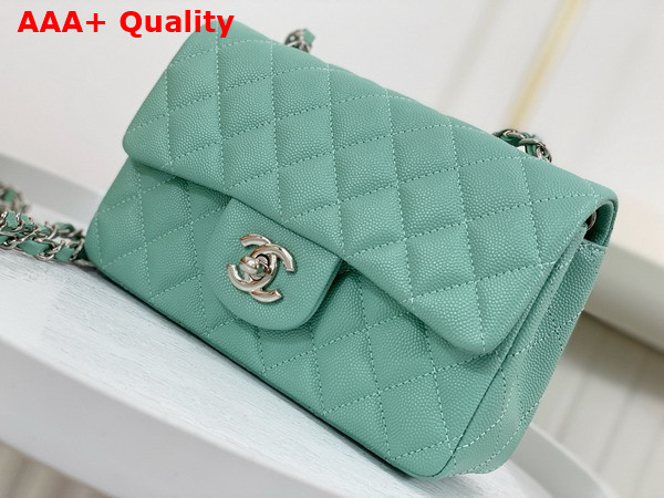 Chanel Mini Classic Handbag in Turquoise Grained Calfskin with Silver Tone Metal Ref A69900 Replica