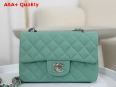 Chanel Mini Classic Handbag in Turquoise Grained Calfskin with Silver Tone Metal Ref A69900 Replica