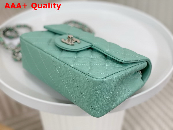 Chanel Mini Classic Handbag in Turquoise Grained Calfskin with Silver Tone Metal Ref A69900 Replica