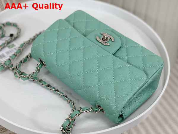 Chanel Mini Classic Handbag in Turquoise Grained Calfskin with Silver Tone Metal Ref A69900 Replica