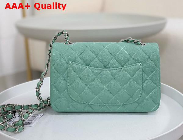 Chanel Mini Classic Handbag in Turquoise Grained Calfskin with Silver Tone Metal Ref A69900 Replica