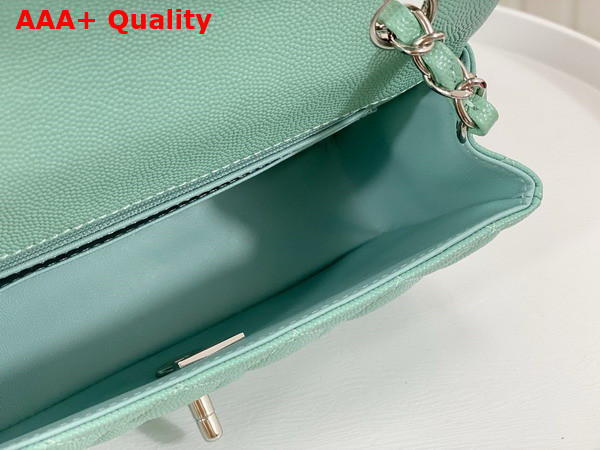 Chanel Mini Classic Handbag in Turquoise Grained Calfskin with Silver Tone Metal Ref A69900 Replica