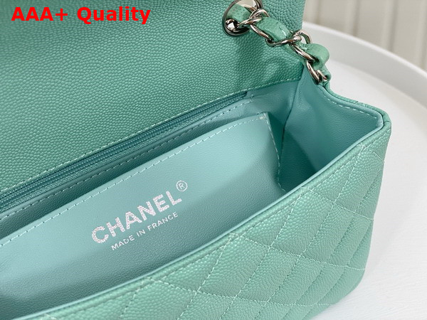 Chanel Mini Classic Handbag in Turquoise Grained Calfskin with Silver Tone Metal Ref A69900 Replica