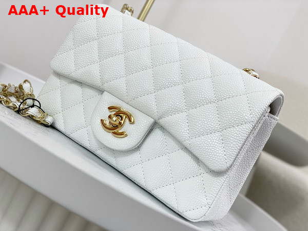 Chanel Mini Classic Handbag in White Grained Calfskin with Gold Tone Metal Ref A69900 Replica