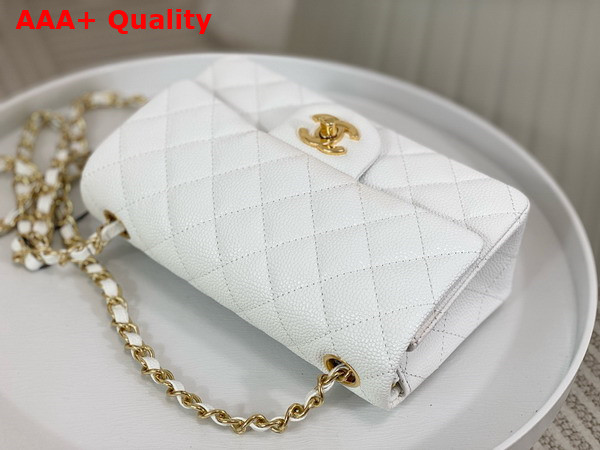 Chanel Mini Classic Handbag in White Grained Calfskin with Gold Tone Metal Ref A69900 Replica