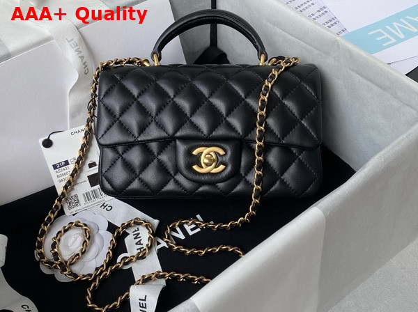 Chanel Mini Classic Handbag with Top Handle Black Lambskin Gold Tone Metal AS2431 Replica