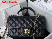 Chanel Mini Classic Handbag with Top Handle Black Lambskin Gold Tone Metal AS2431 Replica