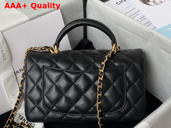 Chanel Mini Classic Handbag with Top Handle Black Lambskin Gold Tone Metal AS2431 Replica